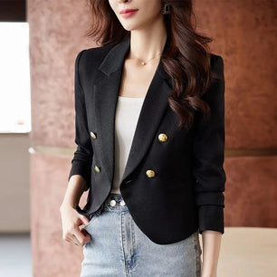 Women's Cotton Notched Long Sleeves Double Breasted Blazer