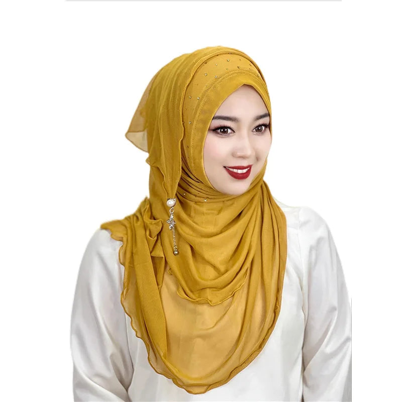 Women's Arabian Polyester Head Wrap Rhinestone Elegant Hijabs