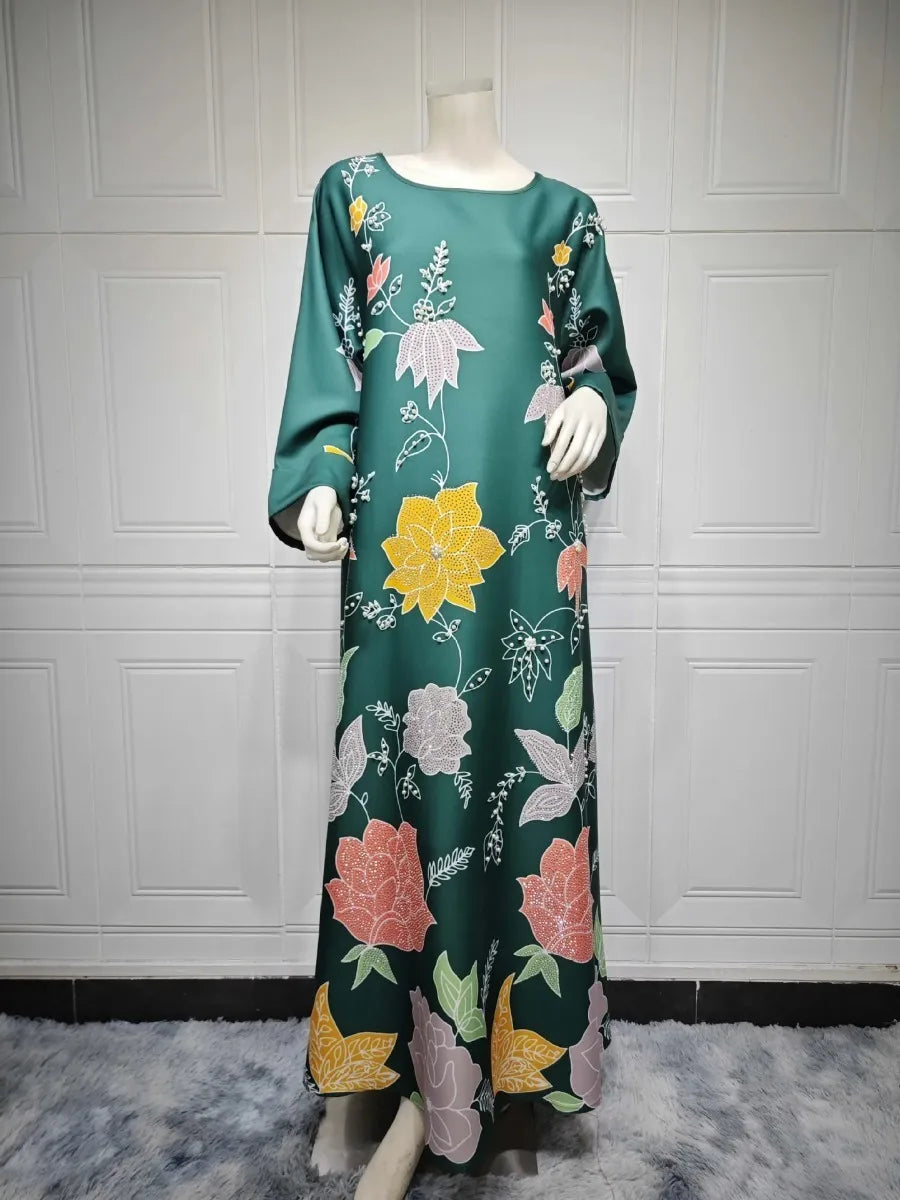 Women's Arabian Polyester Full Sleeves Floral Pattern Dress