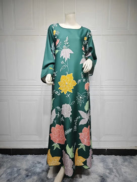 Women's Arabian Polyester Full Sleeves Floral Pattern Dress