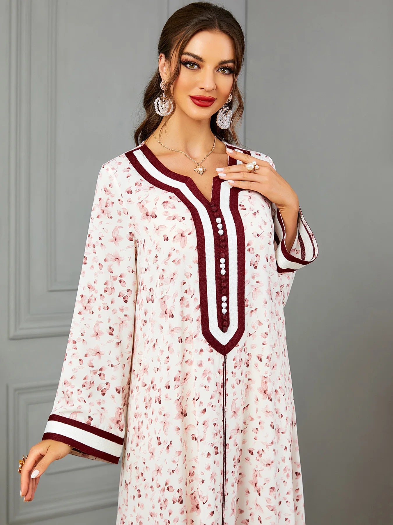 Women's Arabian Polyester Full Sleeves Printed Pattern Dress