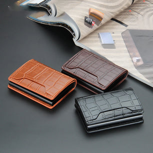 Men's PU Leather Card Holder Crocodile Pattern Trendy Wallets