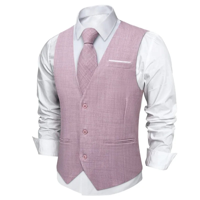 Men's Cotton V-Neck Sleeveless Plain Single Breasted Formal Vests