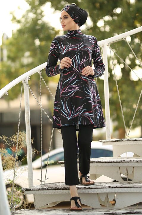 Women's Arabian Acrylic Full Sleeves Printed Swimwear Dress