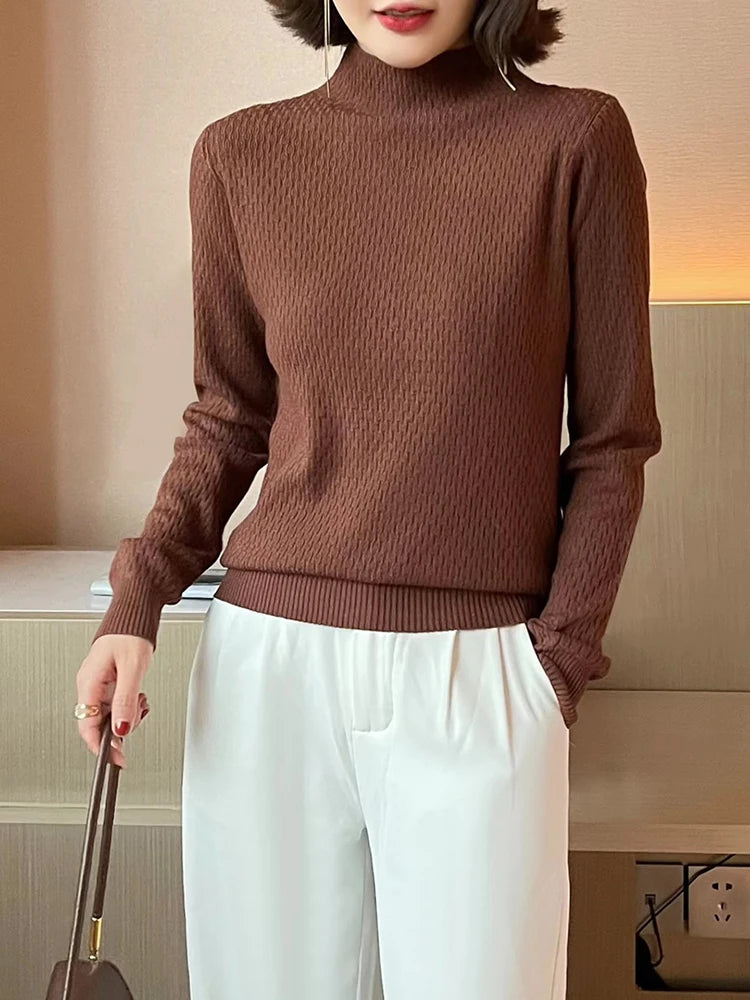 Women's Acrylic Mock Neck Long Sleeves Casual Wear Sweaters