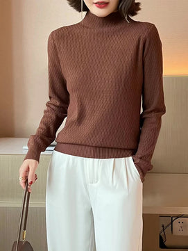 Women's Acrylic Mock Neck Long Sleeves Casual Wear Sweaters