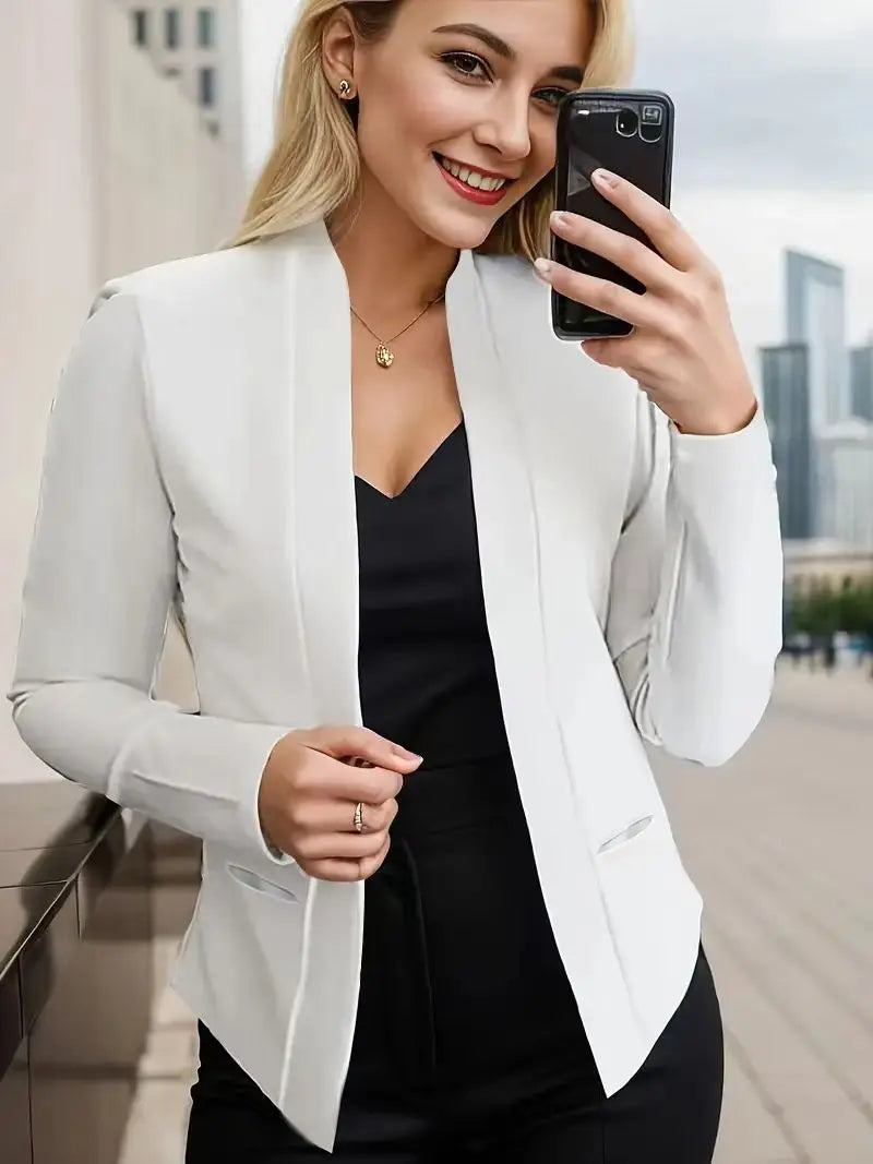 Women's Cotton V-Neck Long Sleeves Solid Pattern Casual Blazers