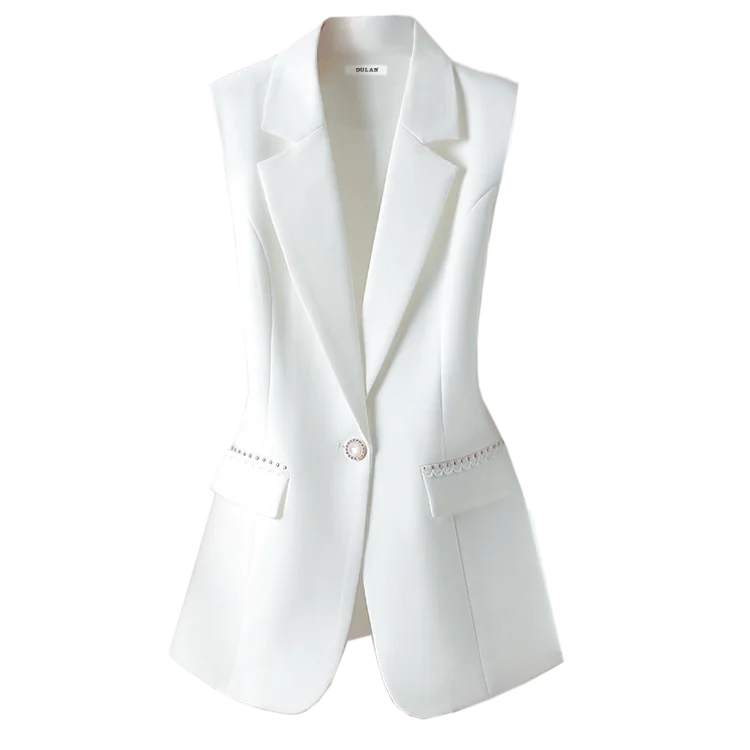 Women's Cotton Notched Sleeveless Single Breasted Casual Blazer