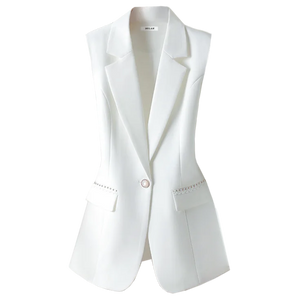 Women's Cotton Notched Sleeveless Single Breasted Casual Blazer