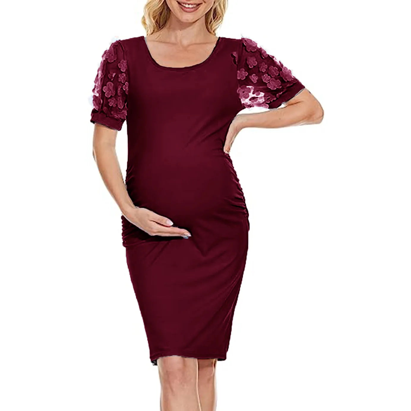 Women's Polyester O-Neck Short Sleeves Floral Maternity Dress