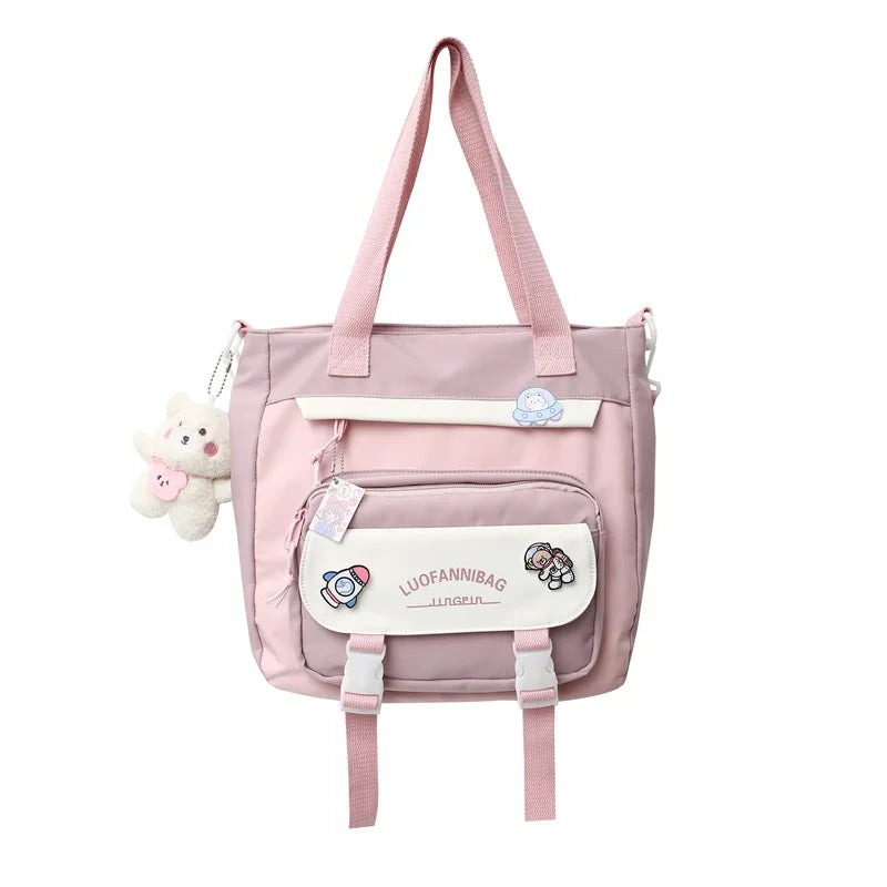 Kid's Girl Nylon Zipper Mixed Colors Pattern School Backpack