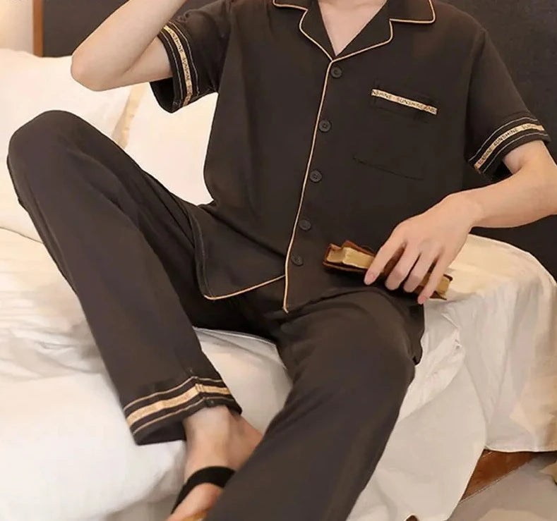 Men's Cotton Turn-Down Collar Short Sleeves Sleepwear Pajamas Set