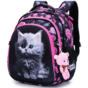 Kid's Girl Nylon Zipper Closure Animal Pattern School Backpack