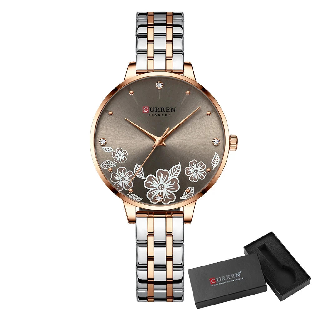 Women's Stainless Steel Buckle Clasp Waterproof Quartz Watch