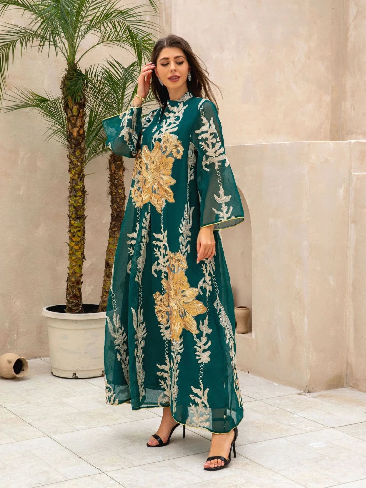 Women's Arabian Polyester Full Sleeves Embroidery Pattern Dress