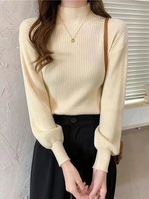 Women's Acrylic Mock Neck Long Sleeves Casual Wear Sweaters