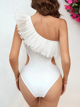 Women's Spandex Sleeveless Ruffle Pattern One Piece Swimwear