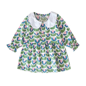 Kid's Girl Polyester Long Sleeves Printed Pattern Princess Dress