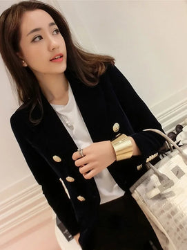 Women's Polyester Notched Full Sleeves Double Breasted Blazer