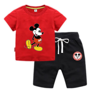 Kid's Boys Cotton O-Neck Short Sleeves Mickey Mouse Clothes