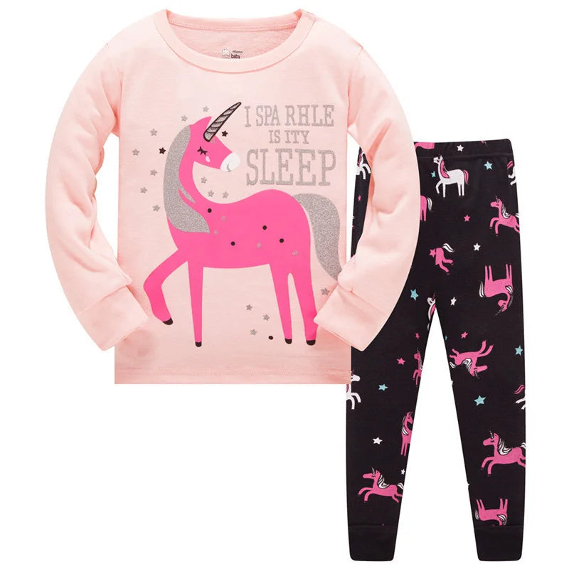 Kid's Girl Spandex O-Neck Long Sleeve Trendy Sleepwear Pajama Set