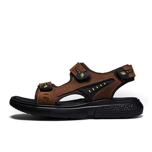 Men's Genuine Leather Open Toe Hook Loop Closure Casual Sandals