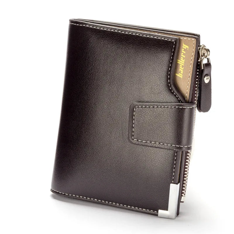 Men's Genuine Leather Zipper Closure Plain Pattern Vintage Wallet
