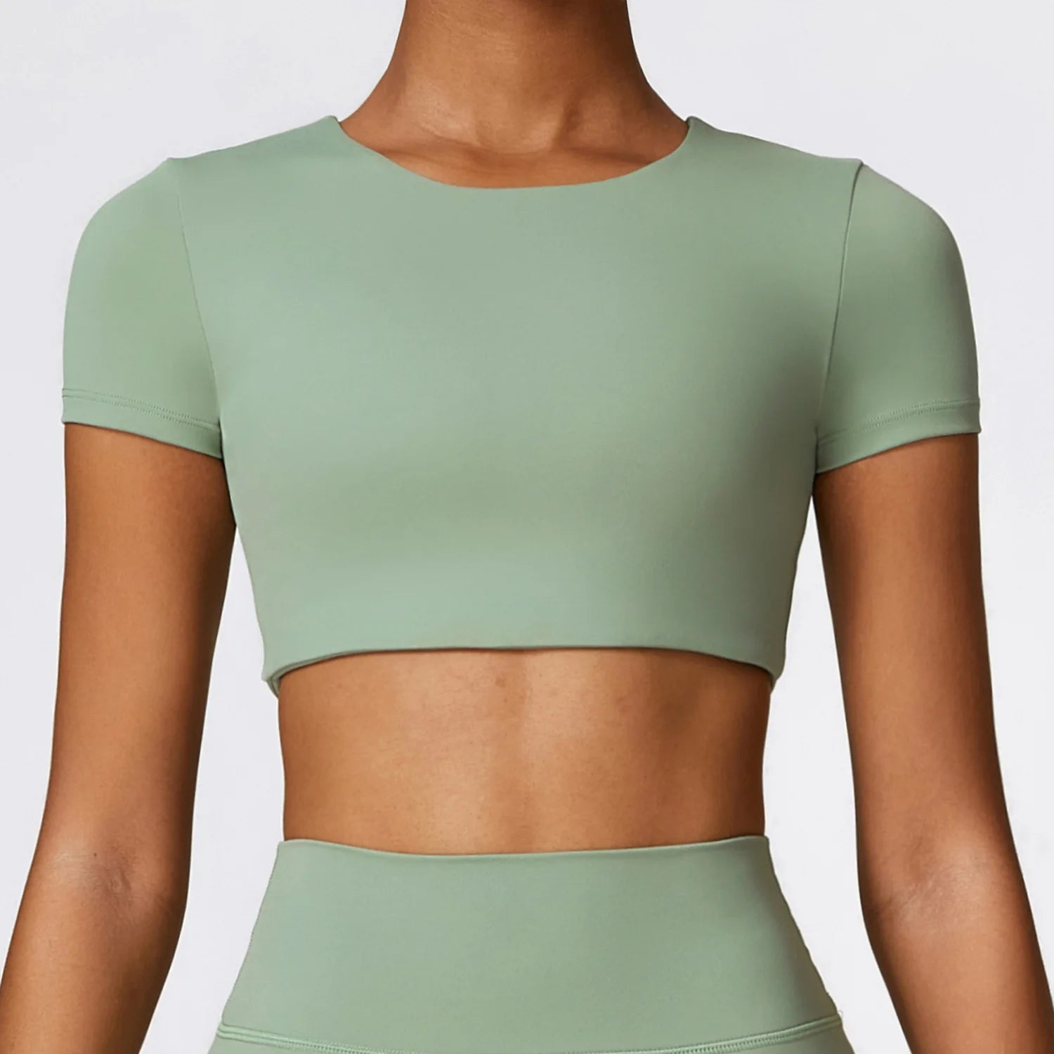 Women's Nylon Short Sleeves Seamless Workout Fitness Crop Top