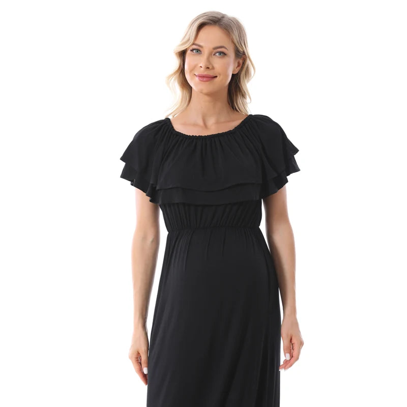 Women's Spandex Square-Neck Short Sleeve Solid Maternity Dress