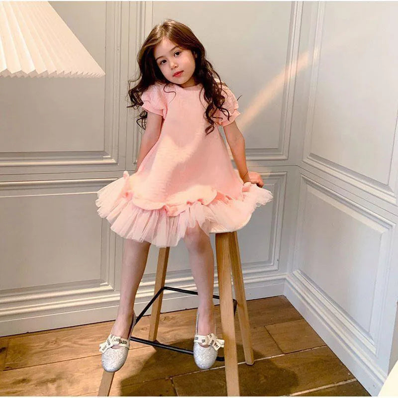 Baby Girl's O-Neck Polyester Short Sleeve Solid Pattern Dress