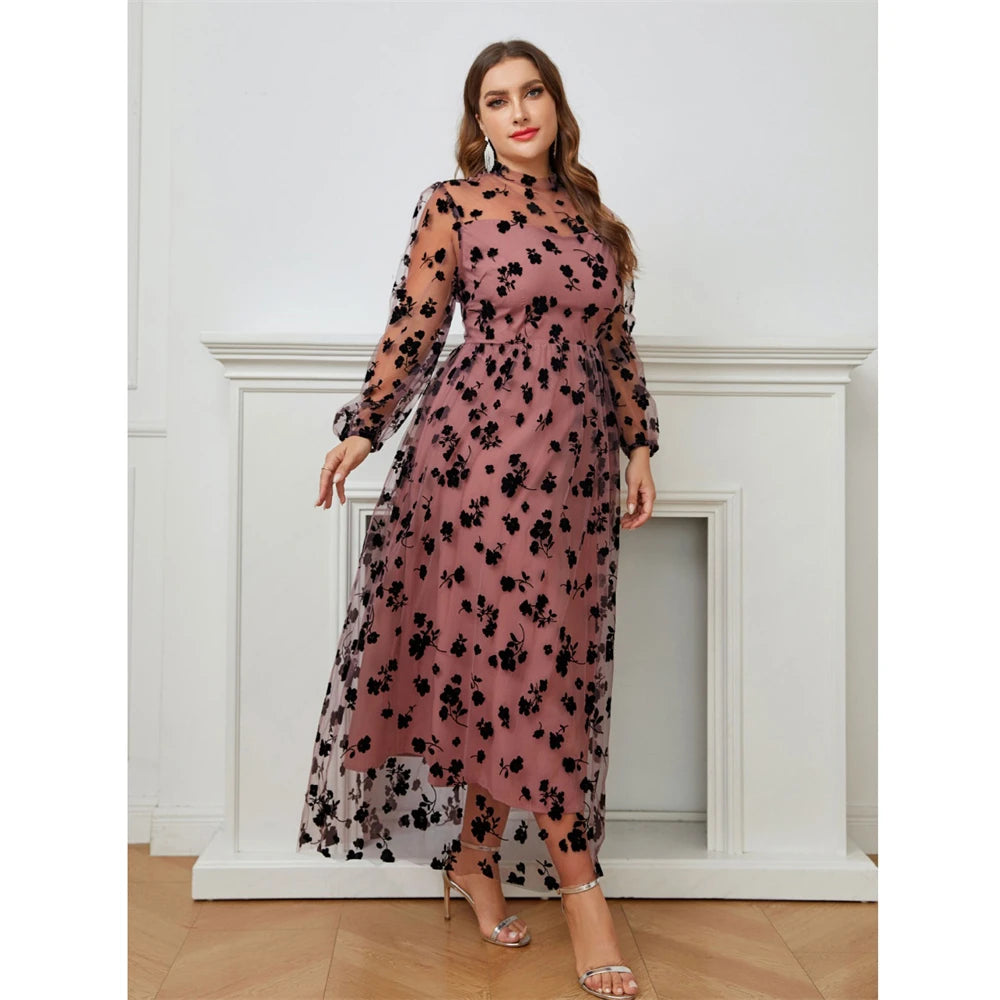 Women's Arabian Polyester Full Sleeve Floral Pattern Casual Dress