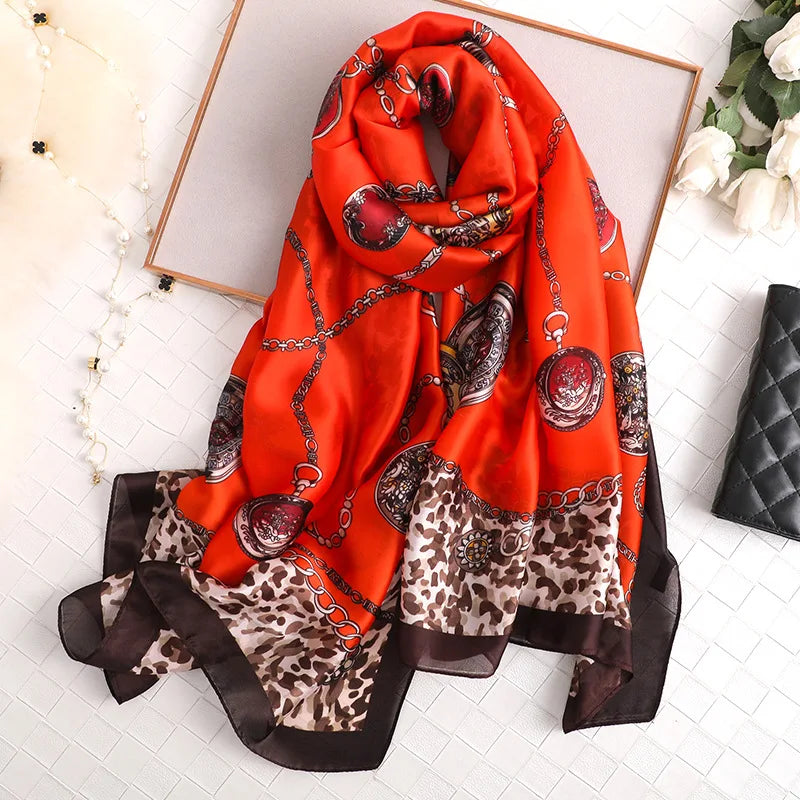 Women's Silk Neck Wrap Printed Pattern Trendy Beach Scarves