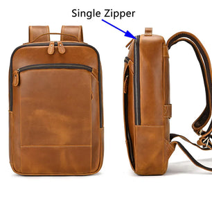 Men's Genuine Leather Zipper Closure Solid Laptop Backpack