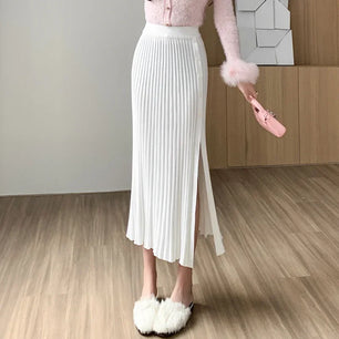 Women's Polyester Elastic High Waist Pleated Pattern Casual Skirts