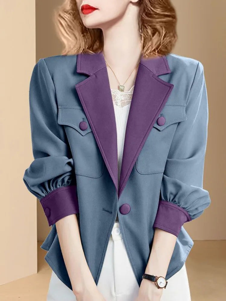 Women's Polyester Notched Full Sleeves Single Breasted Blazer