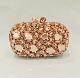 Women's Metallic Hasp Closure Rhinestone Bridal Wedding Clutch