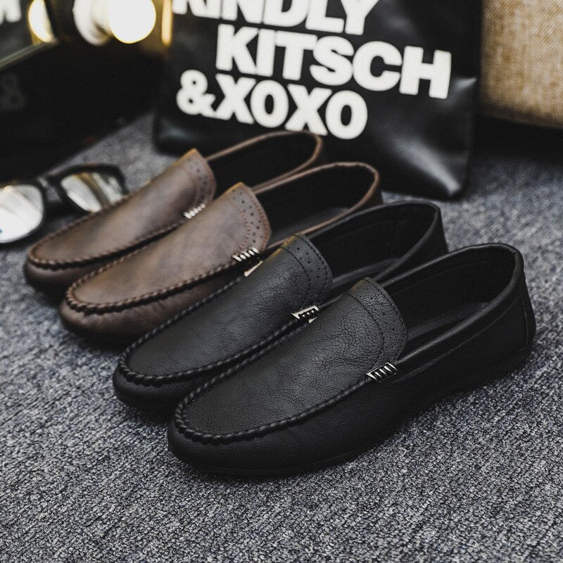 Men's PU Leather Round Toe Slip-On Closure Casual Wear Shoes