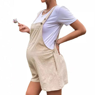 Women's Cotton O-Neck Short Sleeves Solid Maternity Jumpsuit