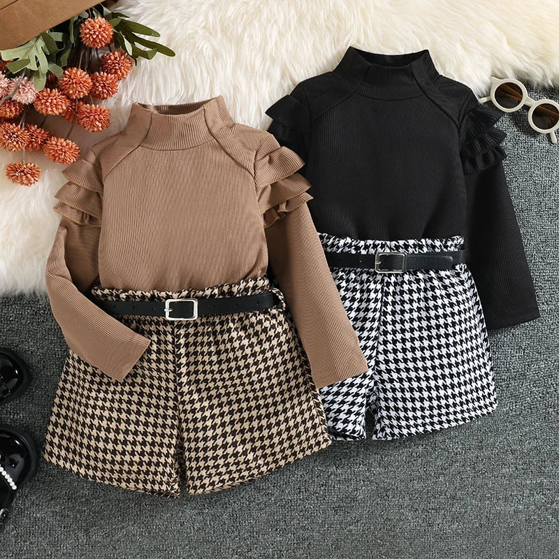 Baby Girl's Polyester Full Sleeve Houndstooth Pattern Party Dress