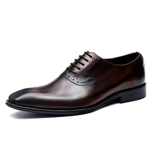 Men's Genuine Leather Square Toe Lace-Up Closure Formal Shoes