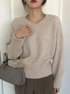 Women's Acrylic V-Neck Full Sleeves Solid Pattern Pullovers Sweater