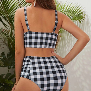 Women's Polyester Sweetheart-Neck Plaid Pattern Sexy Bikini Set