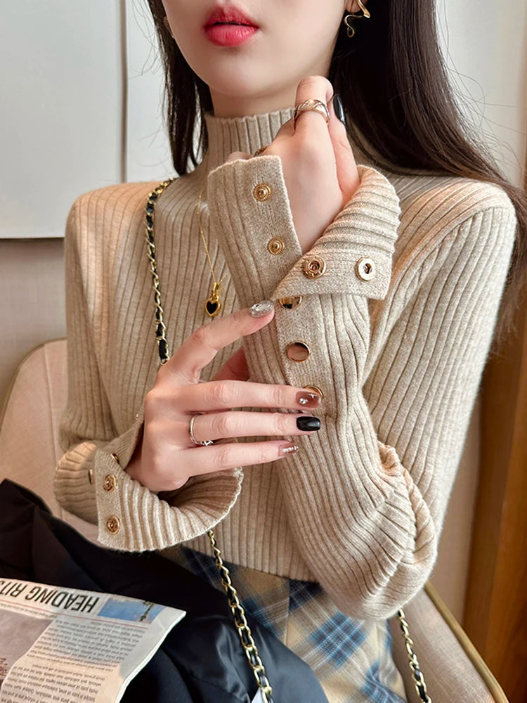 Women's Polyester Turtleneck Full Sleeves Solid Pattern Sweater