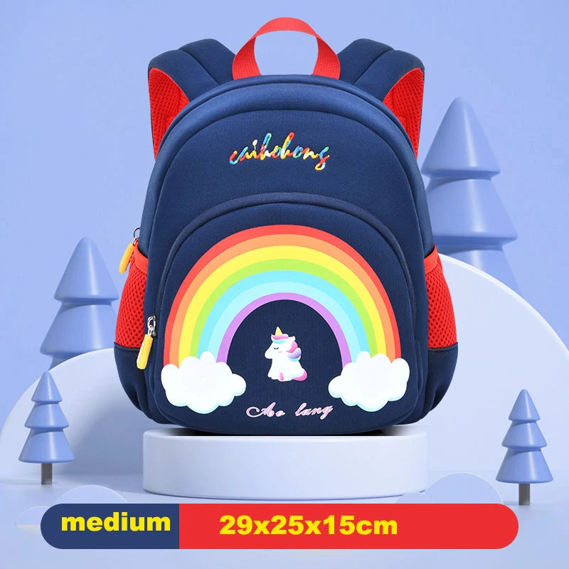 Kid's Nylon Zipper Closure Rainbow Pattern Mini School Backpack