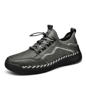 Men's Leather Lace-Up Closure Solid Pattern Casual Sneakers