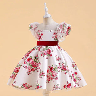 Kid Girl's Square Neck Polyester Short Sleeve Floral Pattern Dress