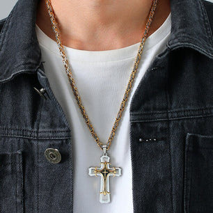 Men's 100% Stainless Steel Link Chain Cross Pendant Necklace