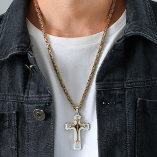 Men's Metal Stainless Steel Link Chain Punk Stylish Cross Necklace