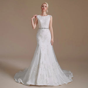 Women's O-Neck Sleeveless Court Train Bridal Wedding Dress