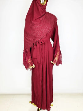 Women's Arabian Polyester Full Sleeves Solid Pattern Long Dress